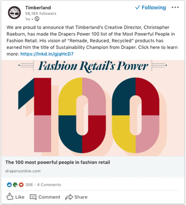 here’s Timberland once again, sharing the info about one of the employees making the Drapers Power 100 list of the Most Powerful People in Fashion Retail. 