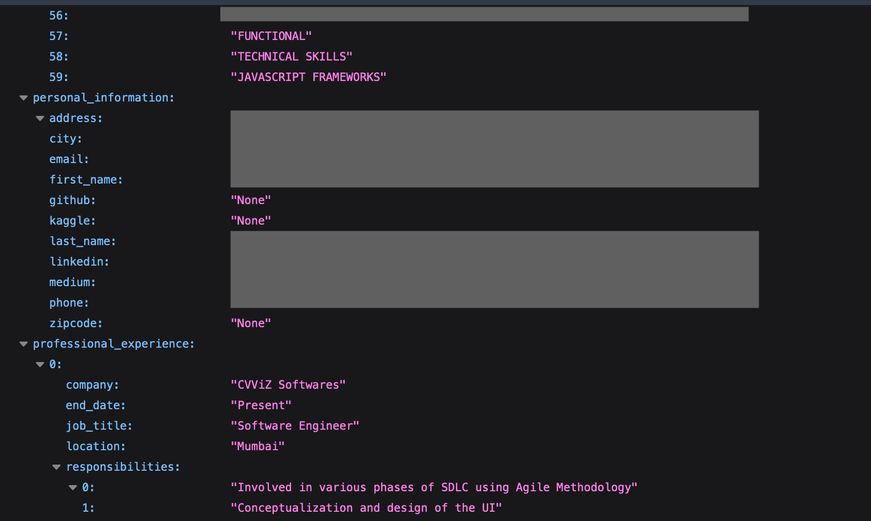 export resume parser api to json format