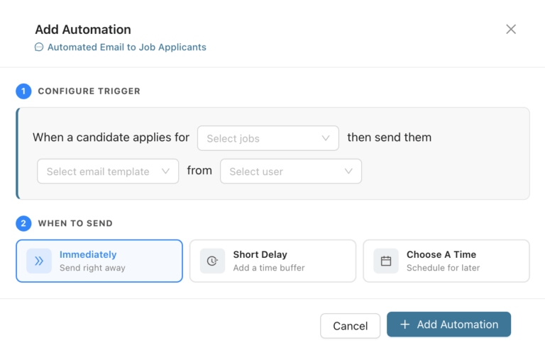 automated emails to candidates when they apply