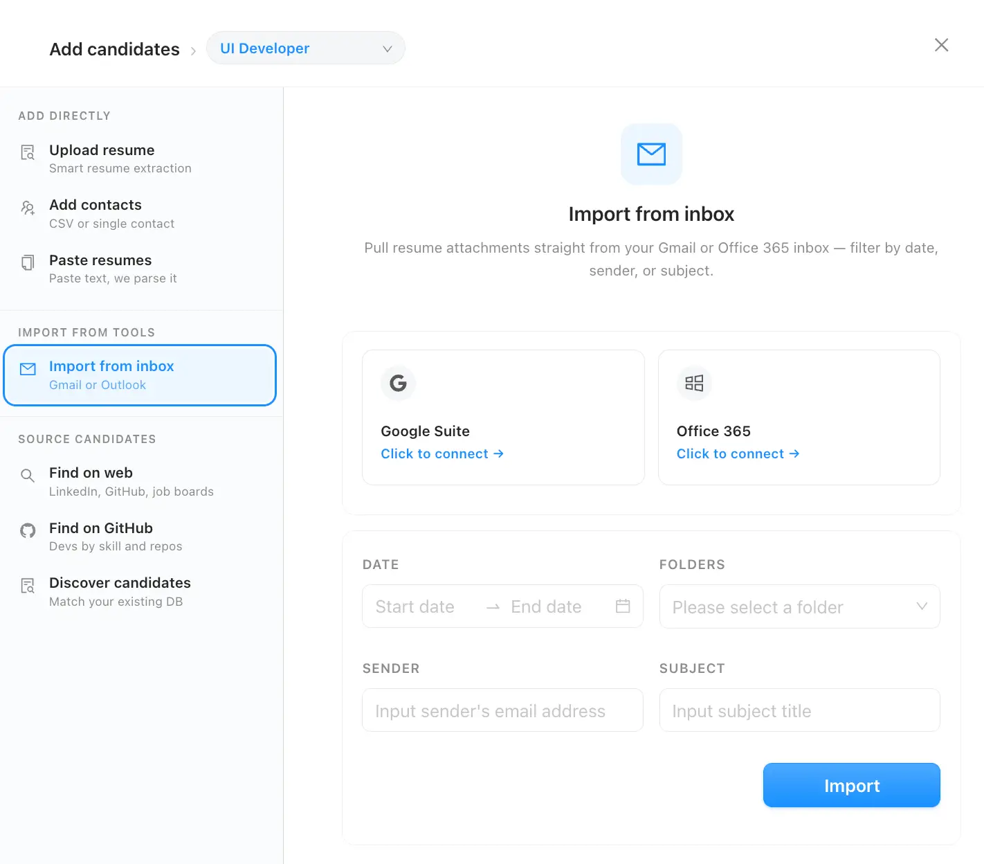 import CVs from email