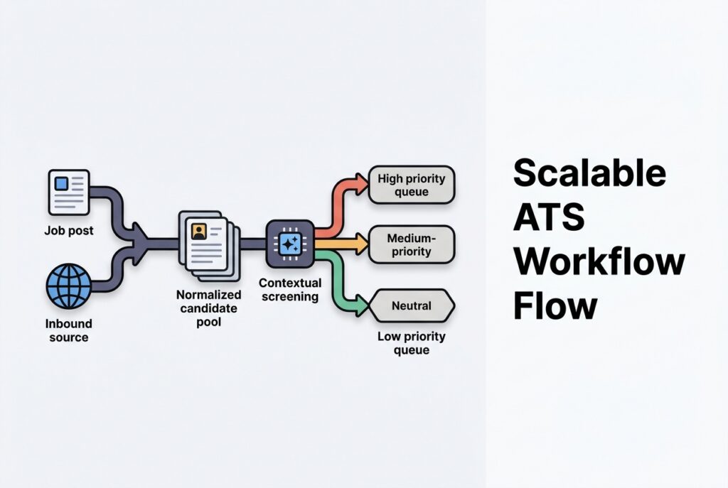 ATS workflow for job posting, sourcing, screening